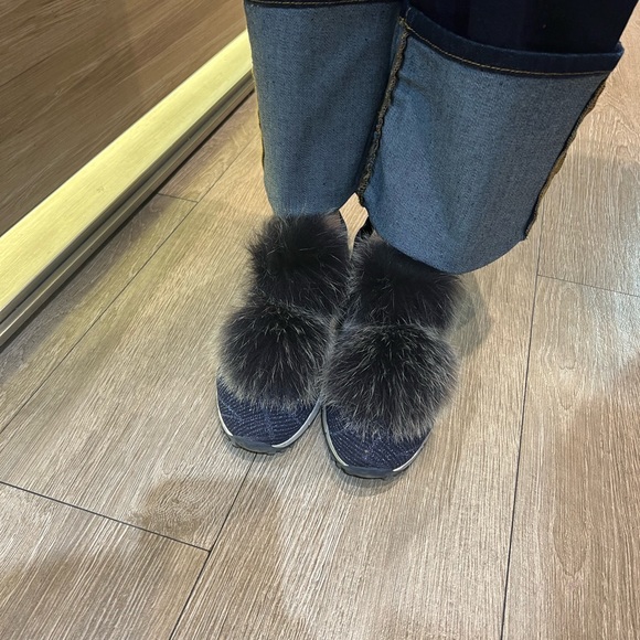 Jimmy Choo Norway Sneaker Blue/Gray Pom Pom Luxury Size EU 37.5/ US 7.5 - Picture 5 of 6